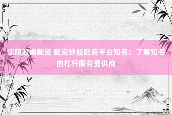 沈阳股票配资 配资炒股配资平台知名：了解知名的杠杆服务提供商